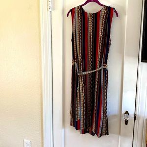 Tory Burch silk dress vintage sz14 teal,rust,gold + Jcrew wool sweater szXL teal